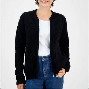 Charter Club Women's 100% Cashmere Shaker-Stitch Bomber Jacket in black Size L